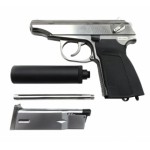 WE Модель пистолета ПМ, металл, цвет стальной, со съемным глушителем (GGB-0384TS)